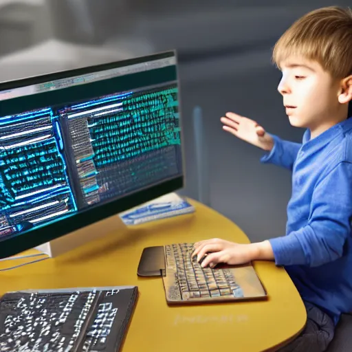 Image similar to a boy coding in a celestial computer to save the universe, celestial, cgi, 8k, futuristic, ultra future, highly detailed, satisfying