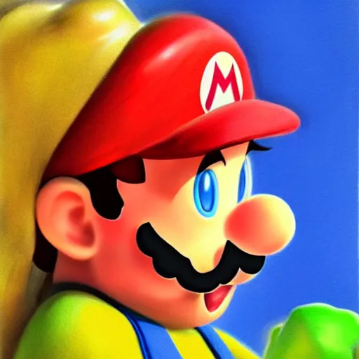 Image similar to An ultra realistic portrait of Super Mario drawn in colors by Frank Frazetta, Dark Fantasy, Epic Lighting, 4K