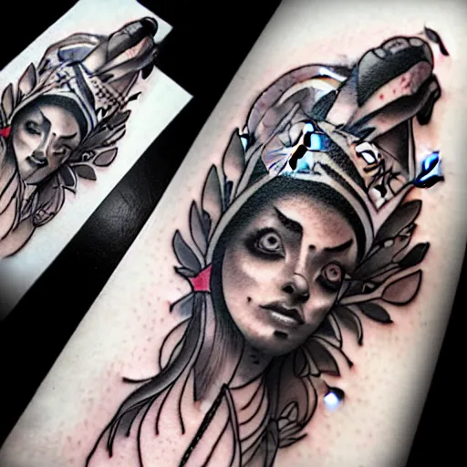 Prompt: traditional american tattoo art by peter mohrbacher, fine detail, black and white