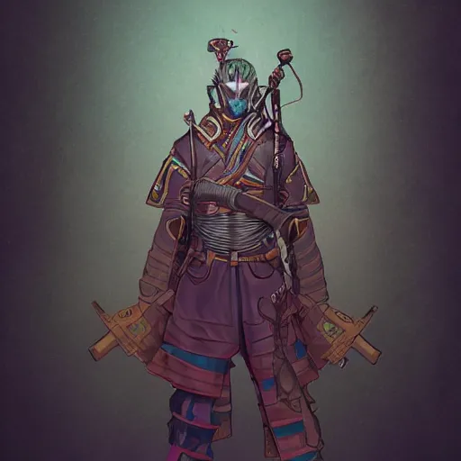 Prompt: a disco elysium character art of a ronin warrior with spirit sense, aesthetic, surreal, pale colors, high detail, wide angle, trending on artstation,