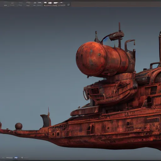 Prompt: old rusty ship, laser cannon, 8k, trending on artstation, unreal engine