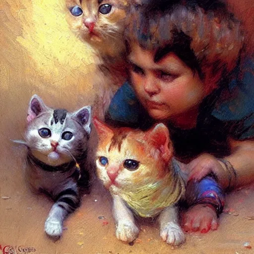 Image similar to adorable kitties, painting by gaston bussiere, craig mullins