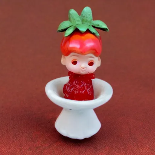 Prompt: a femo figurine of a cute funny strawberry fairy made of strawberry jam