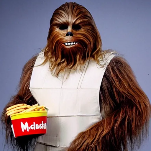 Image similar to Chewbacca robbing a McDonald's