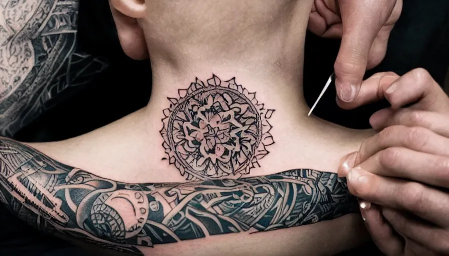 Image similar to photo of a new tattoo of someone giving themselves a tattoo of a tattoo 8 k 1 0 8 0 p