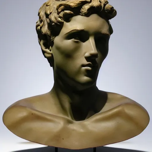 Prompt: a beautiful sculpture of a greek young man's head in polygonal vaporwave style