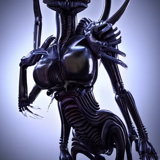 Prompt: futuristic cyberpunk alien xenomorh queen robot concept, highly detailed, photorealistic shot, bright studio setting, studio lighting, crisp quality and light reflections, unreal engine 5 quality render