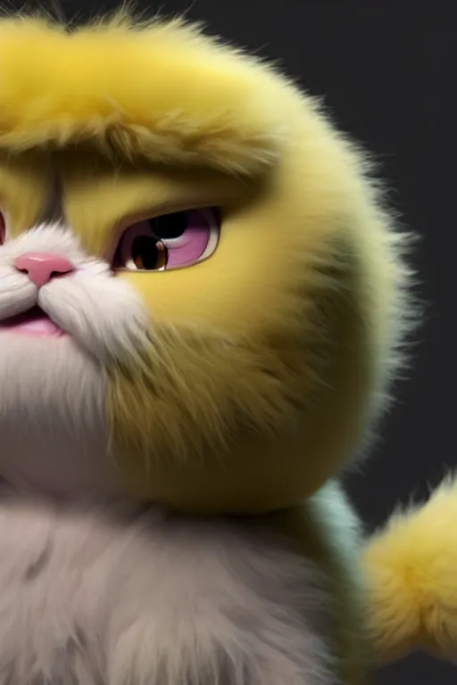 Image similar to high quality 3 d render hyperrealist very cute multipastel fluffy! grumpy griffin cat hybrid with fluffy wings!, vray smooth, in the style of detective pikachu, hannah yata charlie immer, dramatic yellow light, low angle, uhd 8 k, sharp focus