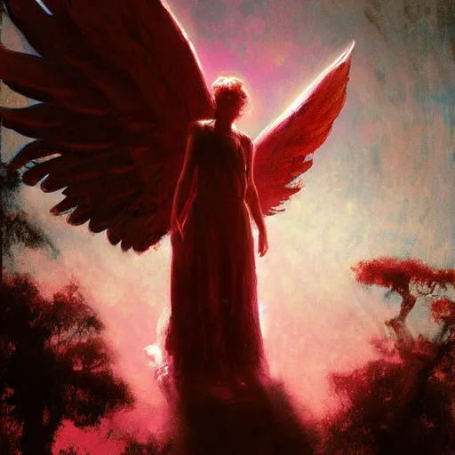 Prompt: a scary biblically accurate angel, many wings many eyes in a beautfiful sky, pink clouds illuminated by the sun, eerie, monster like, by craig mullins