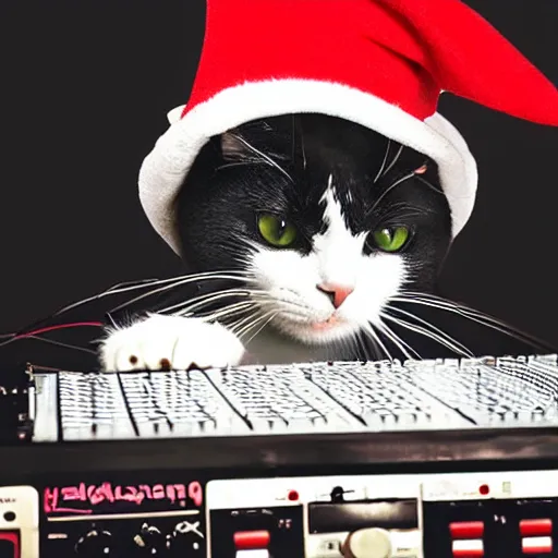 Prompt: cat in the hat on the dj decks