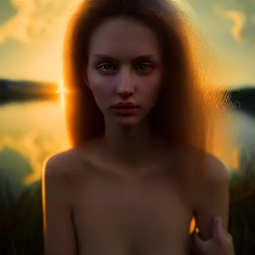 Image similar to photographic portrait of a stunningly beautiful siberian renaissance female in soft dreamy light at sunset, beside the river, soft focus, contemporary fashion shoot, in a denis villeneuve and tim burton movie, by edward robert hughes, annie leibovitz and steve mccurry, david lazar, jimmy nelsson, extremely detailed, breathtaking, hyperrealistic, perfect face, octane render