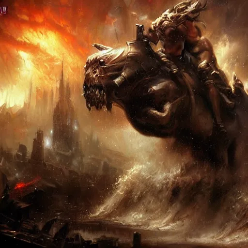 Image similar to Apocalypse, epic scene, paint by Raymond Swanland