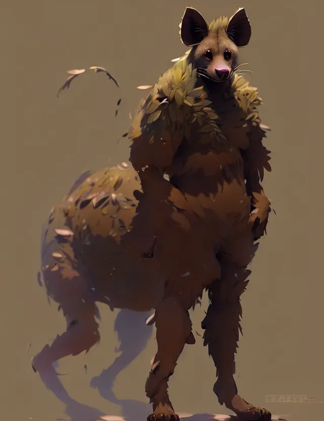 Prompt: a beautiful fullbody portrait of a cute anime male brown hyena. character design by cory loftis, fenghua zhong, ryohei hase, ismail inceoglu and ruan jia. artstation, volumetric light, detailed, photorealistic, fantasy, rendered in octane