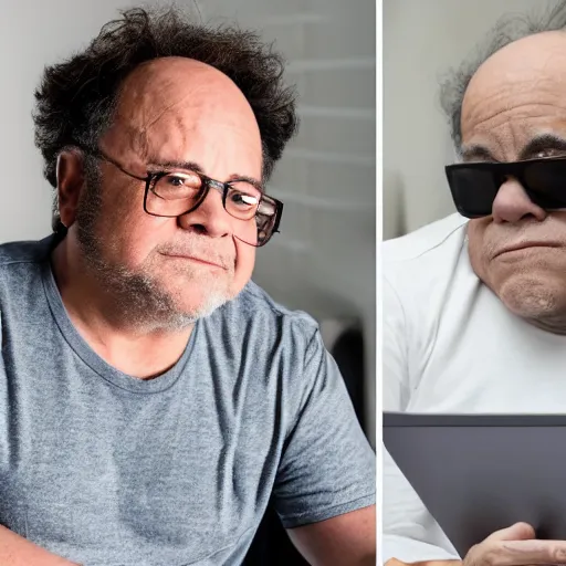 Prompt: Los Angeles, CA AUGUST 7 2022: Man skips sleep and work to make AI images mostly of Danny DeVito