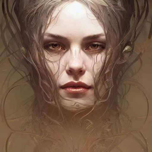 Image similar to portrait of an eldrich horror, D&D, fantasy, intricate, elegant, highly detailed, digital painting, artstation, concept art, smooth, sharp focus, illustration, art by artgerm and greg rutkowski and alphonse mucha