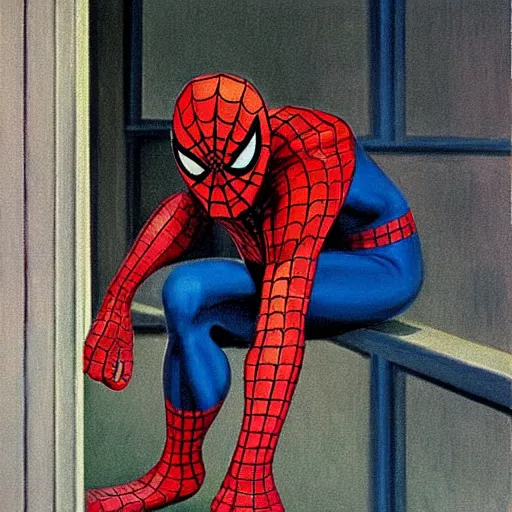 Prompt: Spiderman by Edward hopper