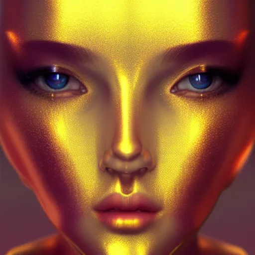 Image similar to face decor on beautiful woman face, gold, liquid, reflection, realistic, cyberpunk art by kuno veeber, cgsociety, computer art, ultra detailed, futuristic, anime aesthetic