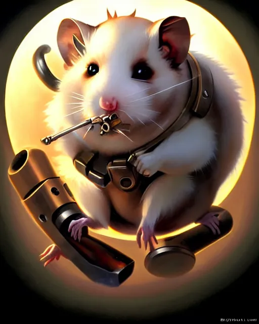 Image similar to wrecking ball the hamster from overwatch, character portrait, portrait, close up, highly detailed, intricate detail, amazing detail, sharp focus, vintage fantasy art, vintage sci - fi art, radiant light, caustics, by boris vallejo