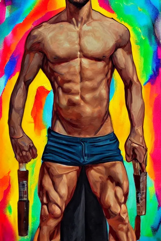 Image similar to Sean McLoughlin, Jacksepticeye, Irish Youtuber, solo portrait, jacked body builder gigachad 🎨🖌️