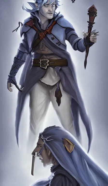 Image similar to cute whimsical half - elf sorcerer rogue with lightning, chris pratt light grey - blue hair, d & d, fantasy, portrait, highly detailed, digital painting