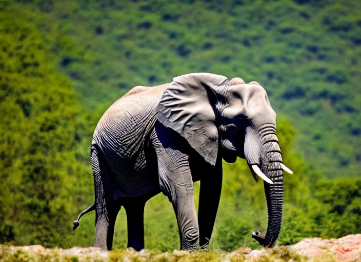 Image similar to dslr photo still of an elephant jumping from a mountain, 4 k, 1 2 0 mm f 1 6