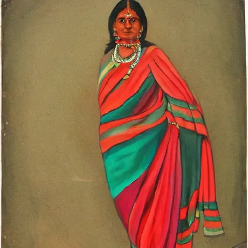 Image similar to realistic painting of a women from maharashtra in saree from 2 0 th century making chapati