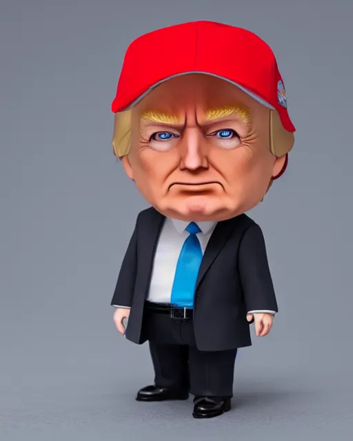 Prompt: full body of chibi donald trump as a nendoroid, studio lighting, grey background, no shadow, trending on artstation, 8 k, highly detailed