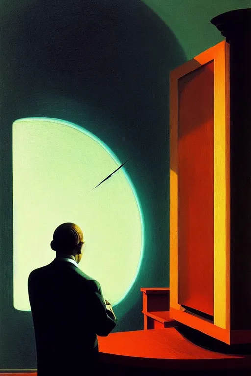 Image similar to a big eye in the television watching a man working, edward hopper and james gilleard zdzislaw beksisnski higly detailed