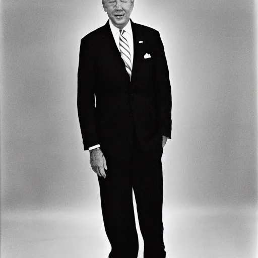 Image similar to photo of Joe Biden by Diane Arbus, black and white, high contrast, Rolleiflex, 55mm f/4 lens