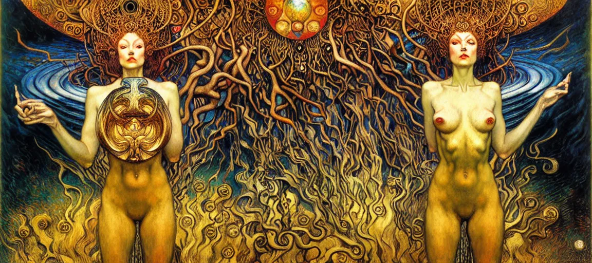 Image similar to Divine Chaos Engine by Karol Bak, Jean Delville, William Blake, Gustav Klimt, and Vincent Van Gogh, symbolist, visionary