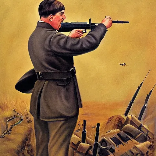 Image similar to a beautiful complex painting of adolf hitler shooting himself in his bunker