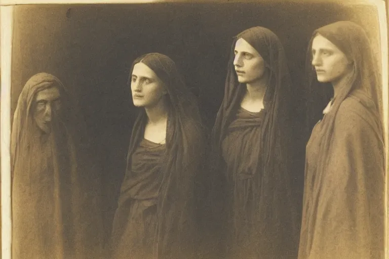 Image similar to three young women at the sepulchre, julia margaret cameron