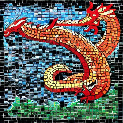 Prompt: “fire breathing dragon, mosaic”
