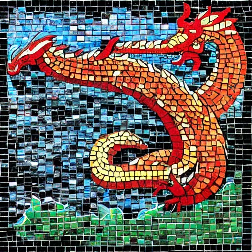 Image similar to “fire breathing dragon, mosaic”