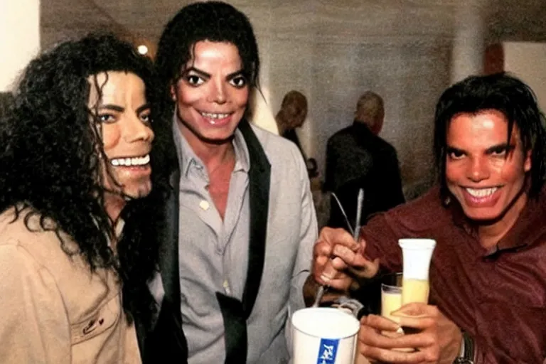 Image similar to Michael Jackson and jair Bolsonaro drinks together