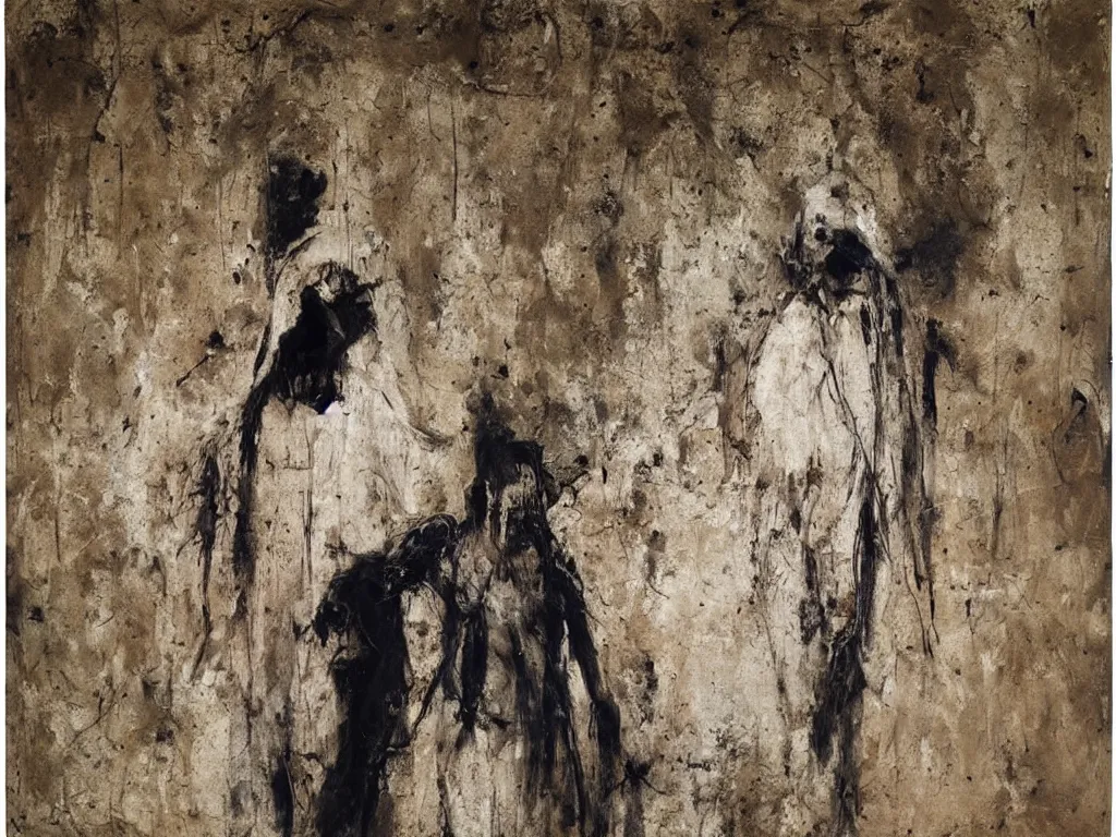 Prompt: scene with man in the desert. painting by nicola samori