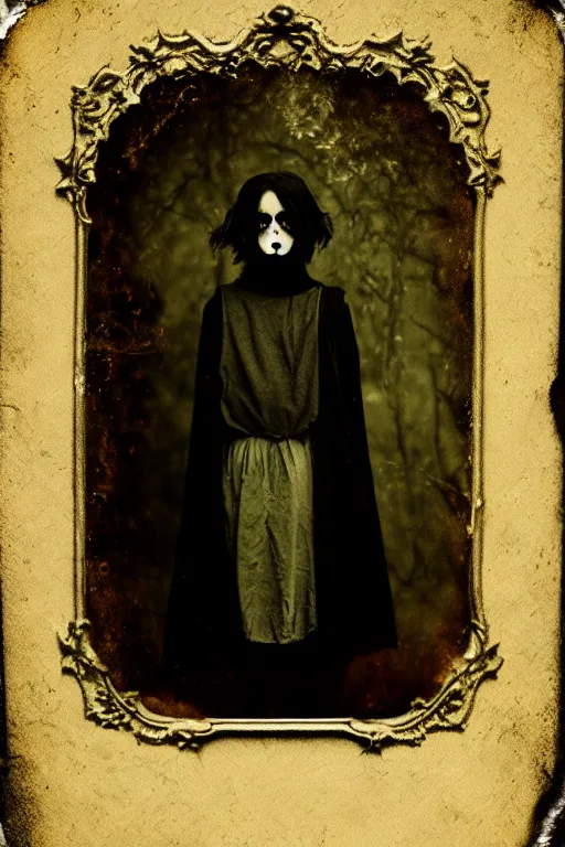 Prompt: a creepy demon, a character portrait, photograph by Kyle Thompson, Victorian England, deviantart, gothic art, deviantart, tintype photograph, goth