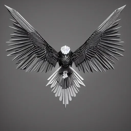 Image similar to 2 dimensional, vector, low poly, crystal eagle icon, black background, cgsociety, artstation, octane render