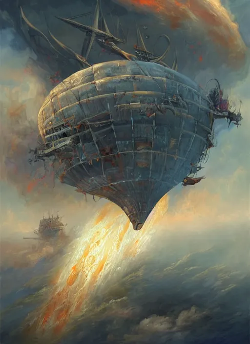 Prompt: necro airship pirate ships 1 7 0 0's soaring in a cosmic spender painted by raymond swanland