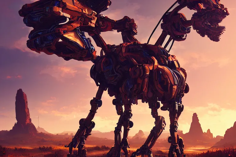 Image similar to tallneck machine mecanical creature robot of horizon forbidden west horizon zero dawn radiating a glowing aura global illumination ray tracing hdr fanart arstation by ian pesty and alena aenami artworks in 4 k