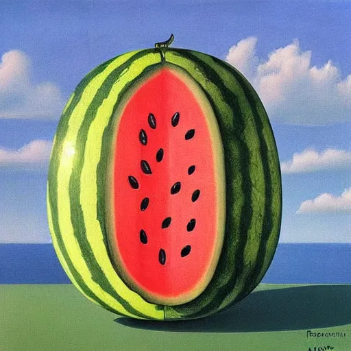 Prompt: watermelon phone by René Magritte