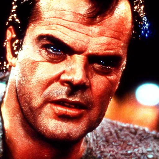 Prompt: !dream 32 year old Jack Nicholson on blade runner 1982, movie still, face close-up, in color, detailed face, 4k,