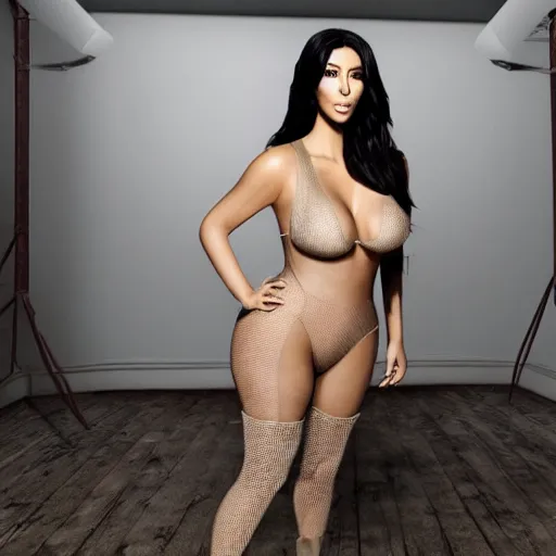 Image similar to kim kardashian in a derelict motel posing, realistic, 8k resolution, hyperdetailed, highly detailed, real life, studio lighting, high quality, dramatic shot,