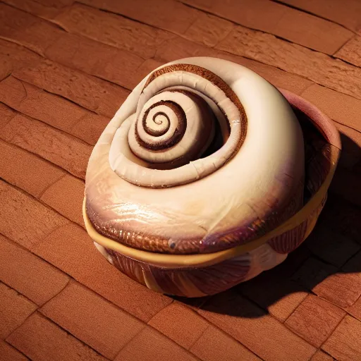 Image similar to cute cartoon snail with cinnamon roll shell, still from pixar movie, disney 3 d, 8 k, octane render