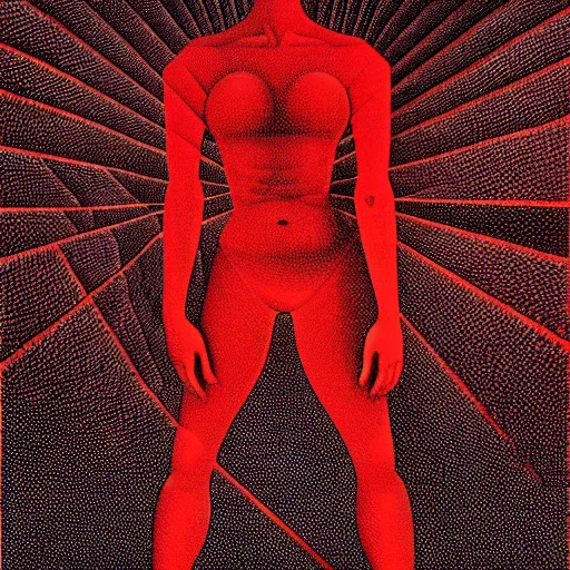 Image similar to red grainy spray effect super conceptual figurative post - morden monumental figurative portrait made by escher and william blake, highly conceptual figurative art, intricate detailed illustration, illustration sharp geometrical detail, vector sharp graphic, controversial, manga 1 9 9 0