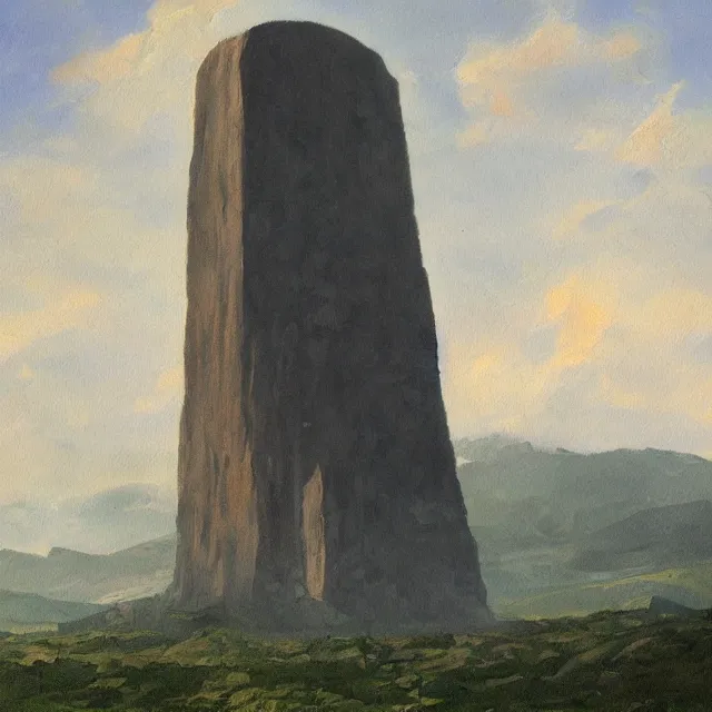 Image similar to a painting of a gigantic ancient monolith