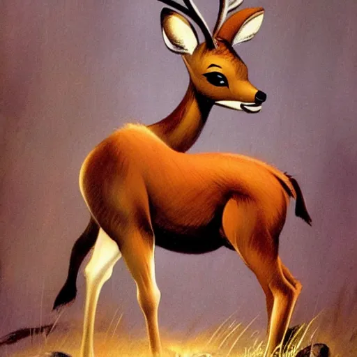 Image similar to bambi by frank frazetta
