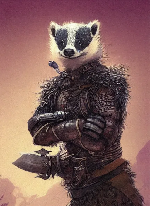 Prompt: a fantasy character illustration portrait of an anthropomorphic badger warrior, by victo ngai, by stephen gammell, by george ault, artstation