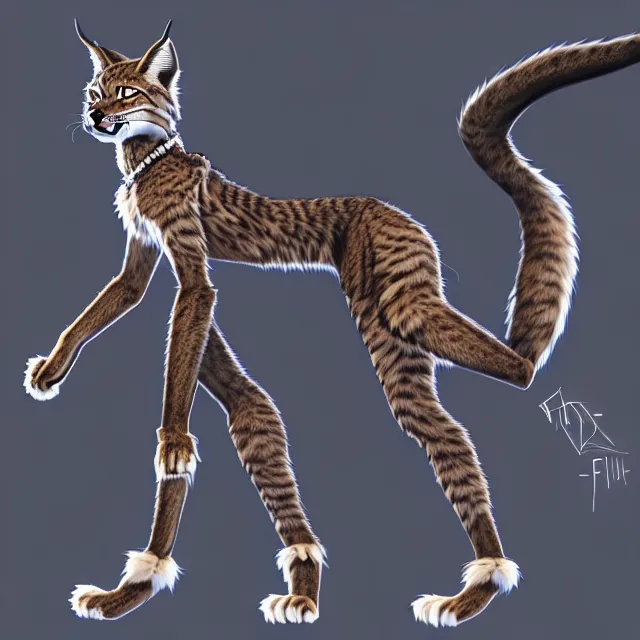 Image similar to the full body of anthropomorphic lynx fursona from behind wearing a steampunk suit as unimaginably beautiful, gorgeous, elegant, young woman with lynx head, an ultrafine hyperdetailed illustration by furaffinity, intricate linework, white fur, unreal engine 5 highly rendered, global illumination, radiant light, detailed and intricate environment
