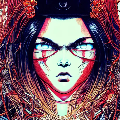 Image similar to portrait closeup of crazy tarry bogard, symmetrical, cinematic colors, by yoichi hatakenaka, masamune shirow, josan gonzales and dan mumford, ayami kojima, takato yamamoto, barclay shaw, karol bak, yukito kishiro